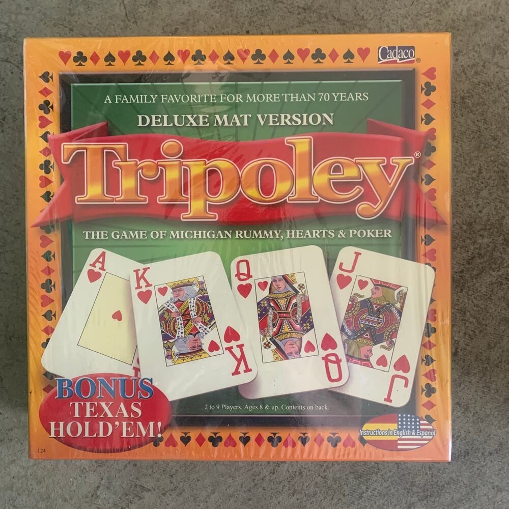 Tripoley Deluxe Board Game, Combination of Michigan Rummy, Hearts and Poker,